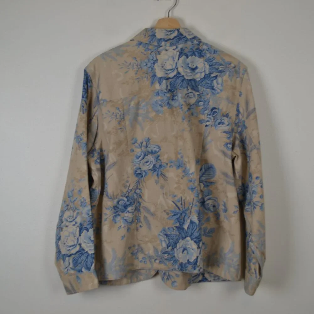 Coldwater Creek Floral Button Down Jacket Womens Blue Tan Denim Blazer Jacket - Picture 4 of 7